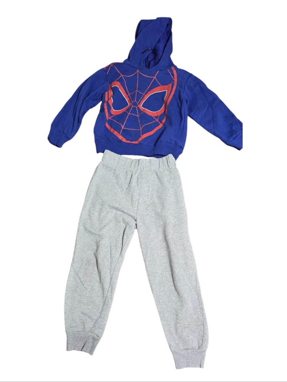 Blue Spider Mask Hoodie & Gray Sweatpant Kids Costume Set